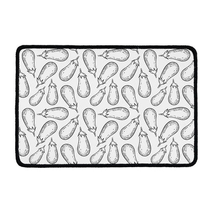 White Eggplant Drawing Print Kitchen Mat