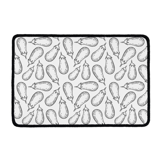 White Eggplant Drawing Print Kitchen Mat