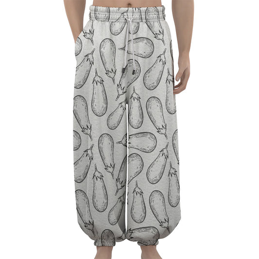 White Eggplant Drawing Print Lantern Pants