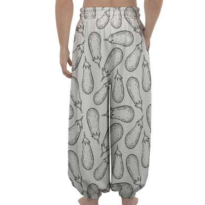 White Eggplant Drawing Print Lantern Pants