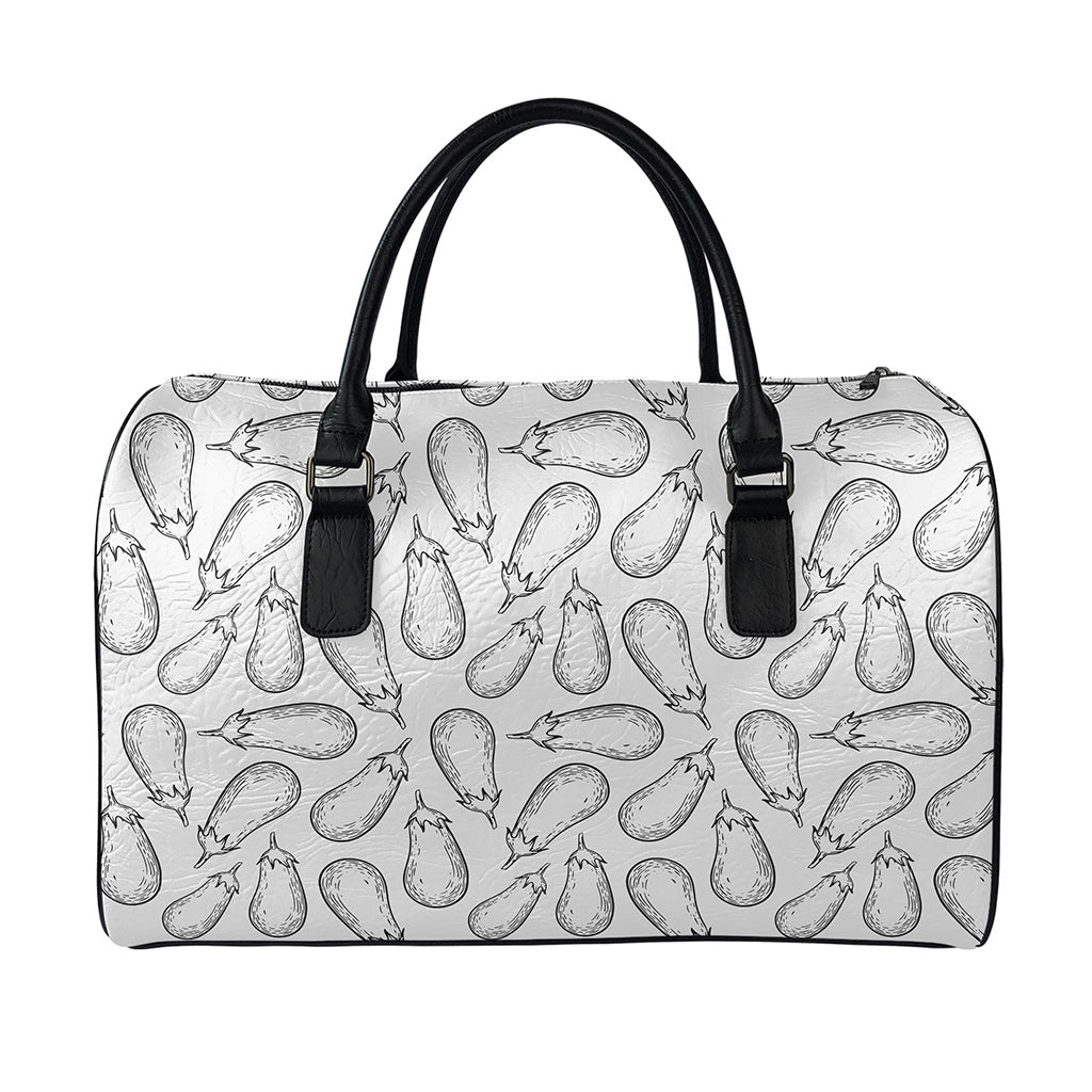 White Eggplant Drawing Print Leather Duffle Bag