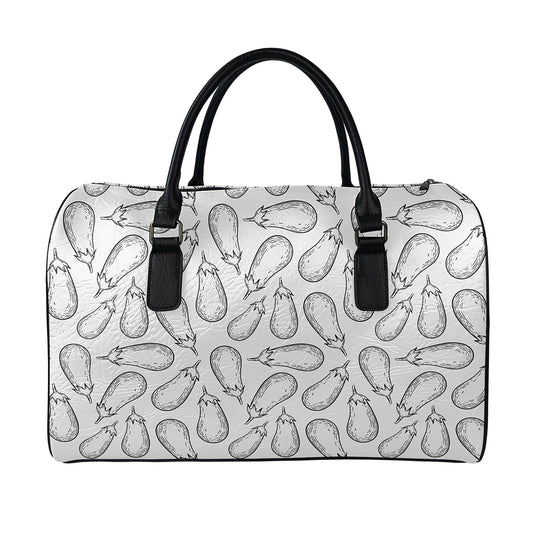White Eggplant Drawing Print Leather Duffle Bag