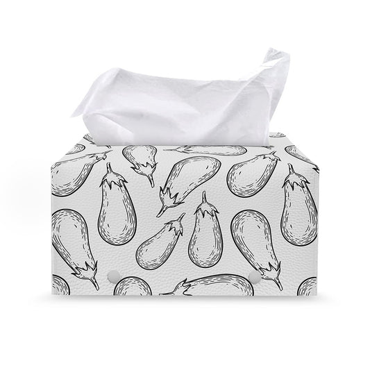 White Eggplant Drawing Print Leather Tissue Box Cover