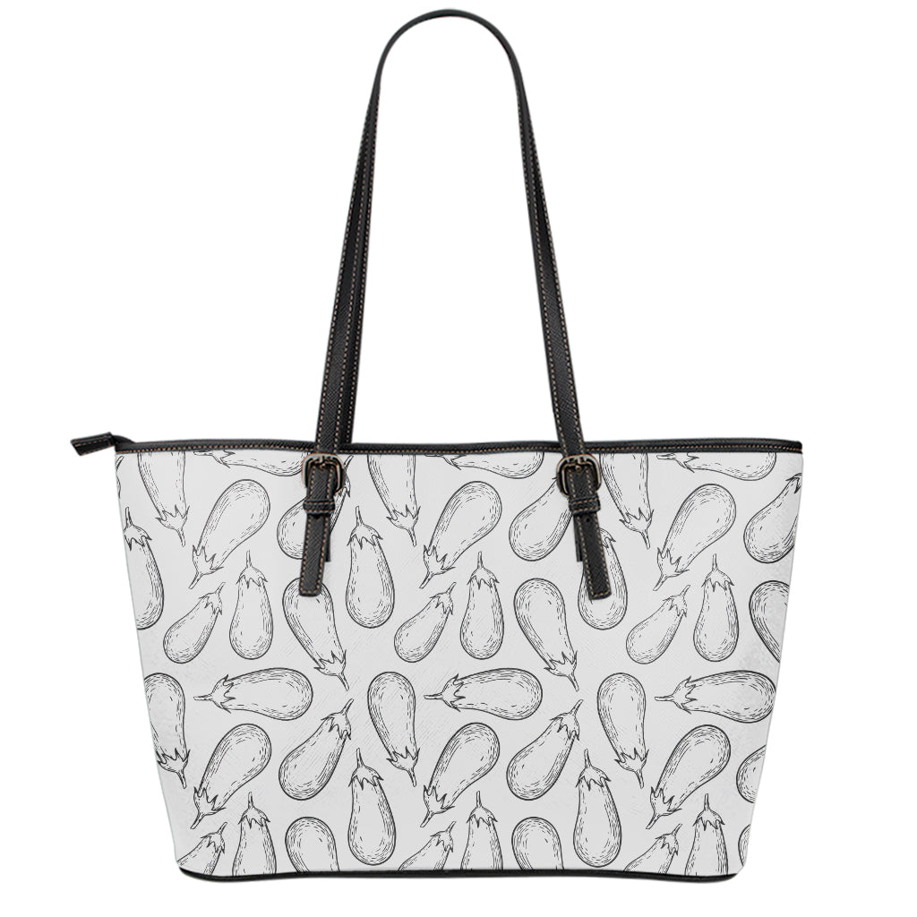 White Eggplant Drawing Print Leather Tote Bag