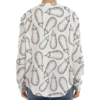 White Eggplant Drawing Print Long Sleeve Baseball Jersey
