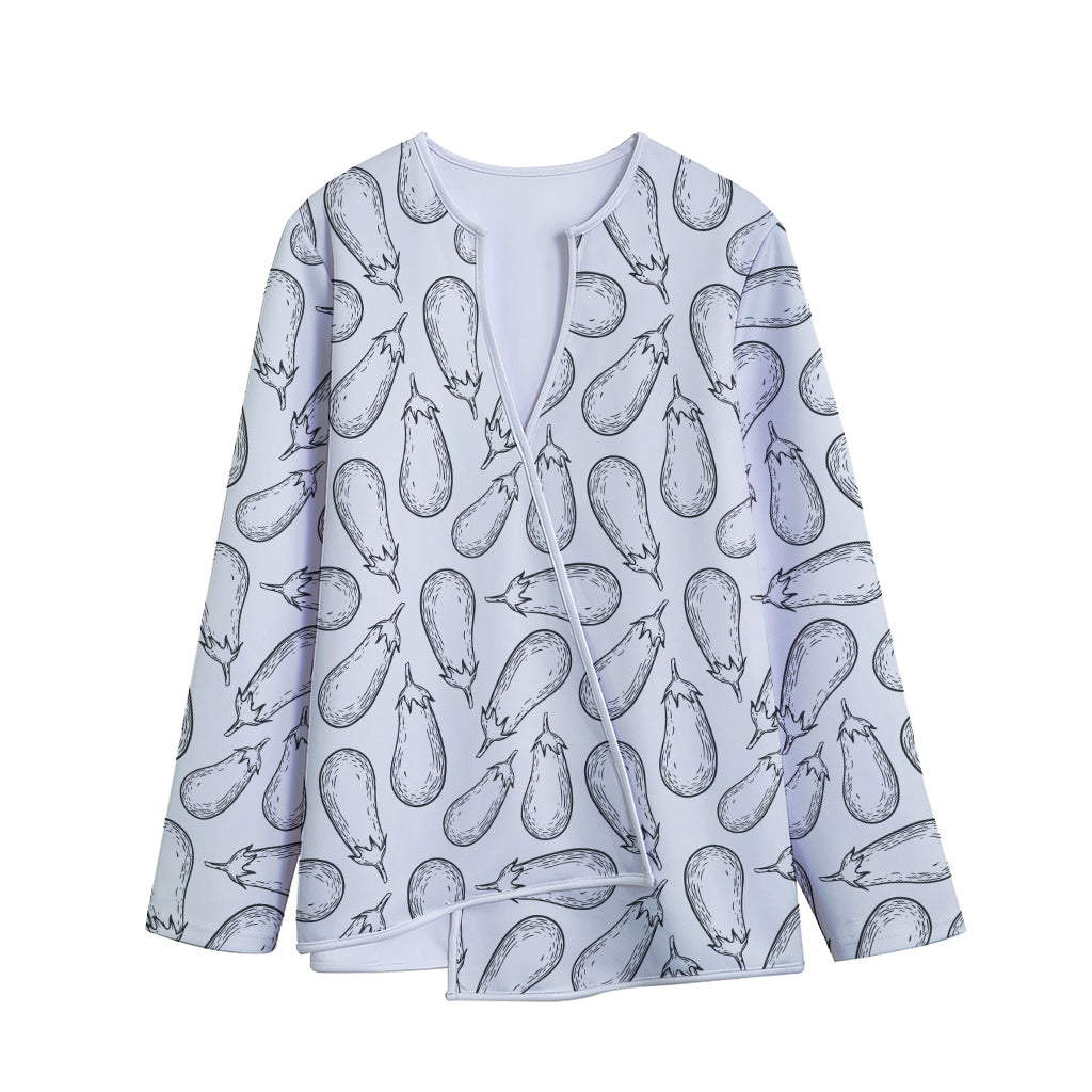 White Eggplant Drawing Print Long Sleeve Short Coat