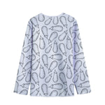 White Eggplant Drawing Print Long Sleeve Short Coat