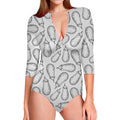 White Eggplant Drawing Print Long Sleeve Swimsuit