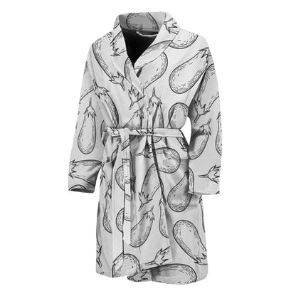 White Eggplant Drawing Print Men's Bathrobe