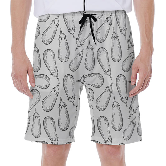 White Eggplant Drawing Print Men's Beach Shorts