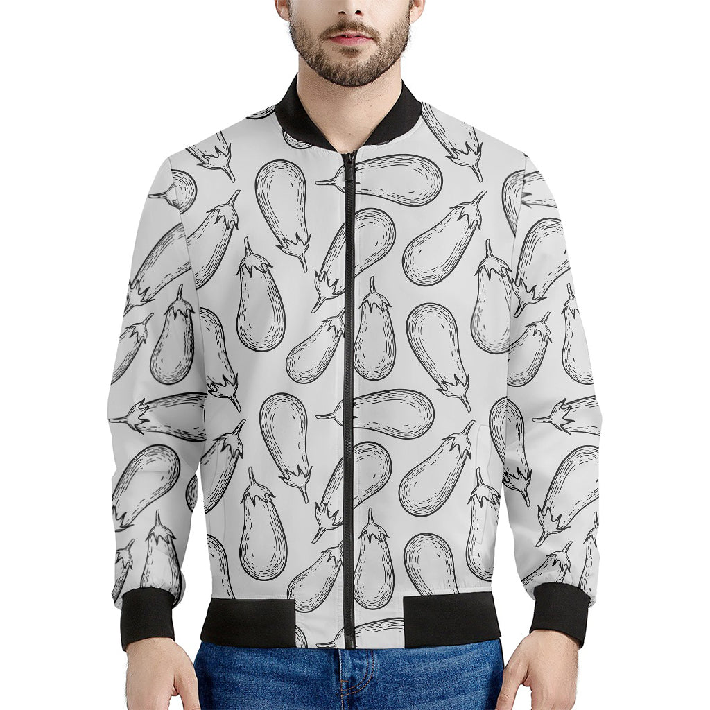 White Eggplant Drawing Print Men's Bomber Jacket