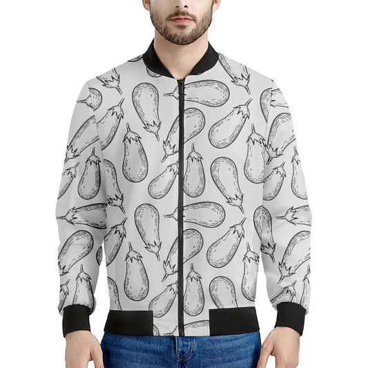 White Eggplant Drawing Print Men's Bomber Jacket