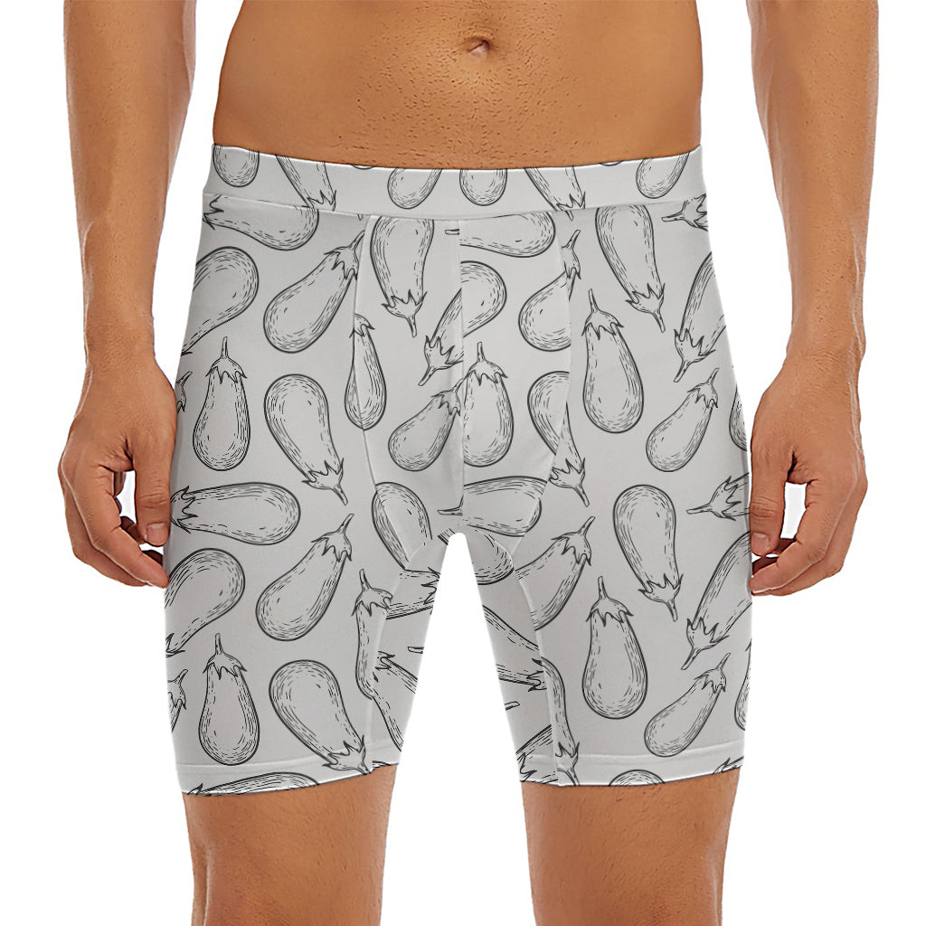 White Eggplant Drawing Print Men's Long Boxer Briefs
