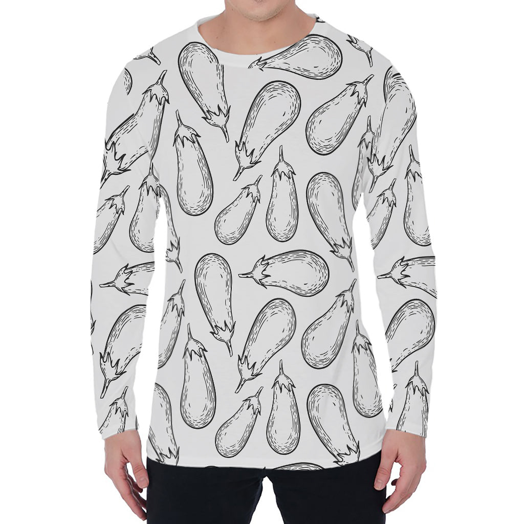White Eggplant Drawing Print Men's Long Sleeve T-Shirt