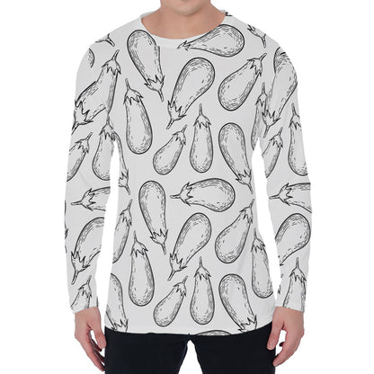 White Eggplant Drawing Print Men's Long Sleeve T-Shirt