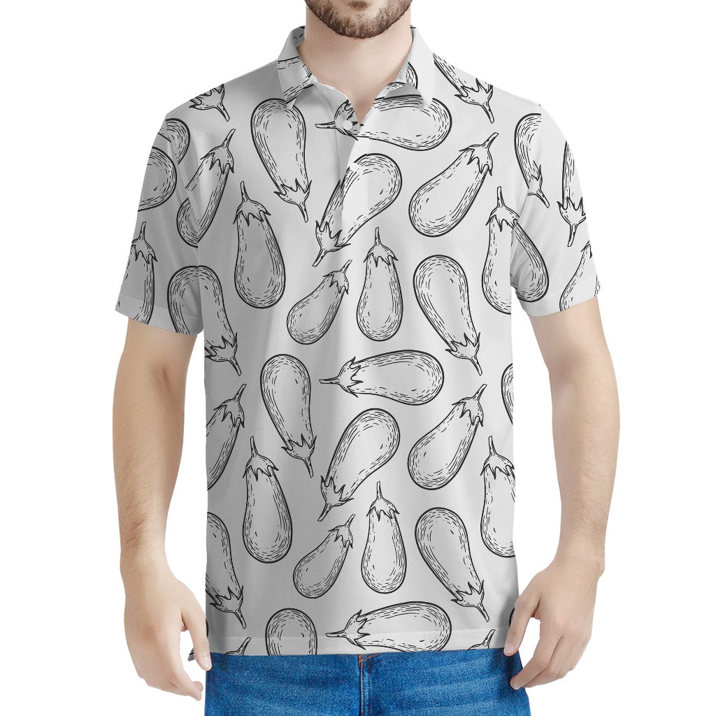 White Eggplant Drawing Print Men's Polo Shirt