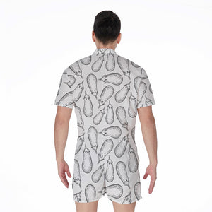 White Eggplant Drawing Print Men's Rompers