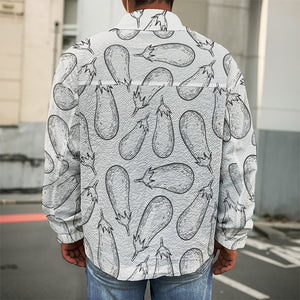 White Eggplant Drawing Print Men's Shirt Jacket