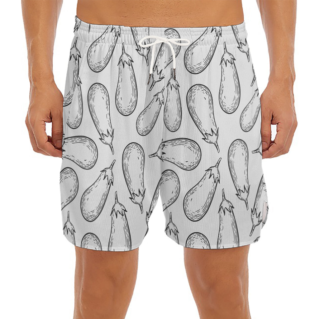White Eggplant Drawing Print Men's Split Running Shorts