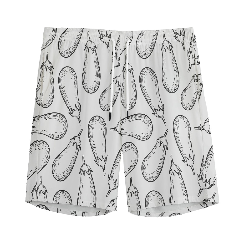White Eggplant Drawing Print Men's Sports Shorts