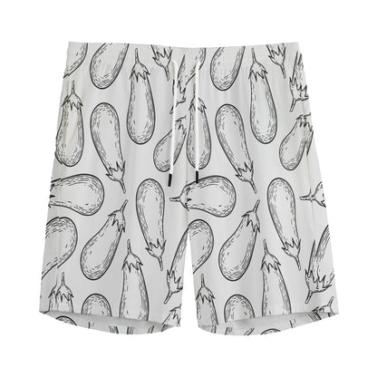 White Eggplant Drawing Print Men's Sports Shorts
