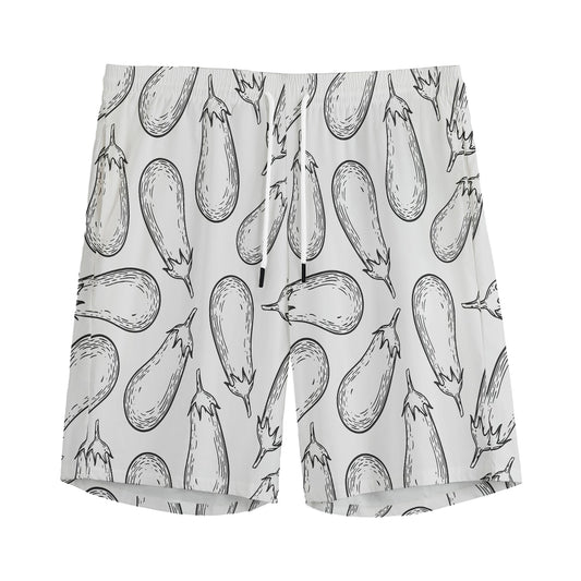 White Eggplant Drawing Print Men's Sports Shorts