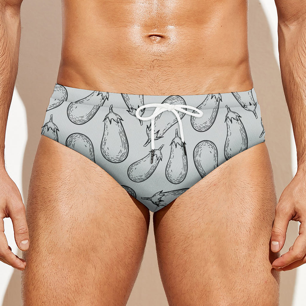 White Eggplant Drawing Print Men's Swim Briefs