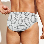 White Eggplant Drawing Print Men's Swim Briefs