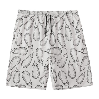 White Eggplant Drawing Print Men's Swim Trunks