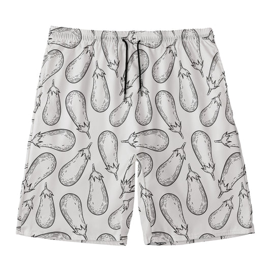 White Eggplant Drawing Print Men's Swim Trunks