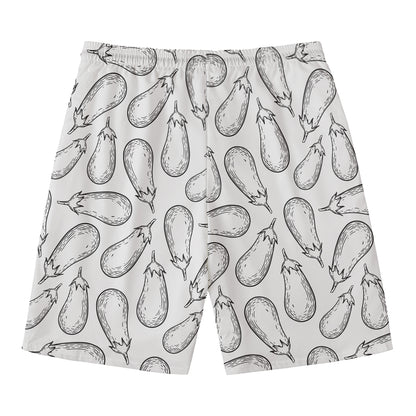 White Eggplant Drawing Print Men's Swim Trunks