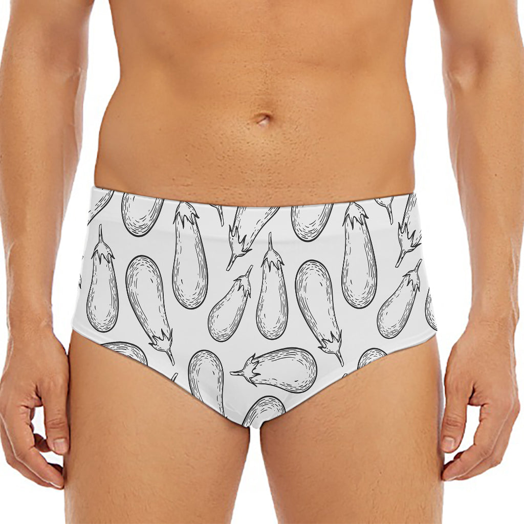 White Eggplant Drawing Print Men's Triangle Swim Briefs