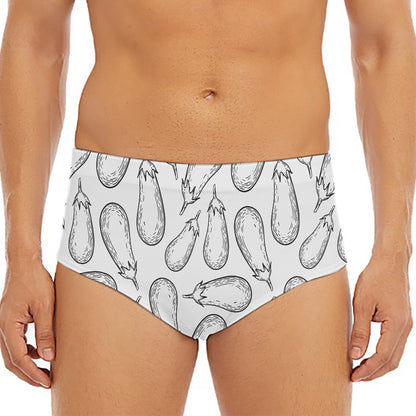White Eggplant Drawing Print Men's Triangle Swim Briefs