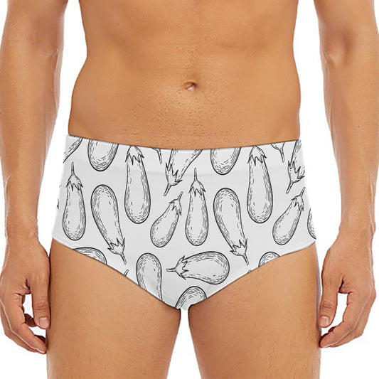White Eggplant Drawing Print Men's Triangle Swim Briefs