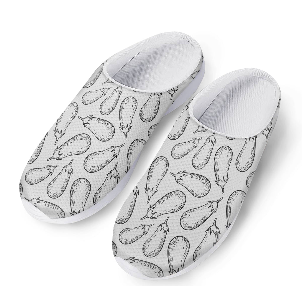 White Eggplant Drawing Print Mesh Casual Shoes