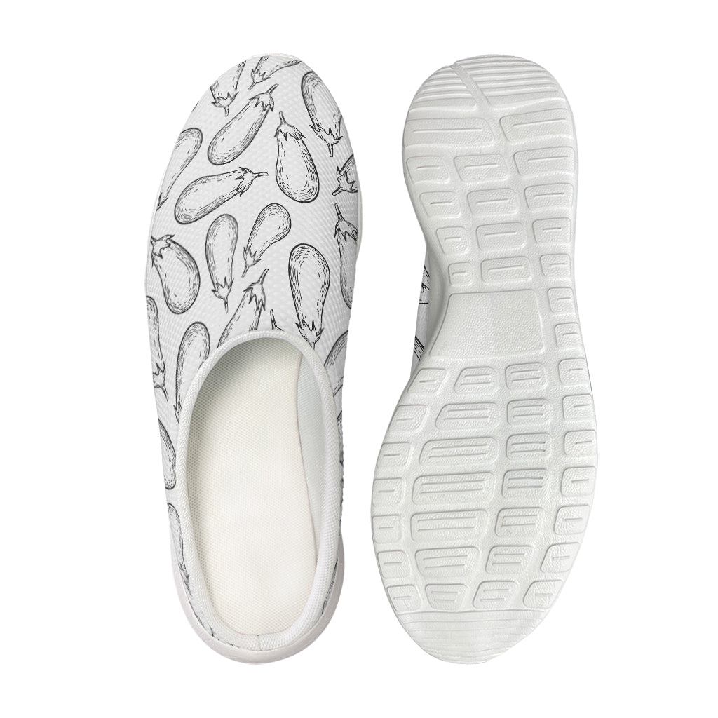 White Eggplant Drawing Print Mesh Casual Shoes