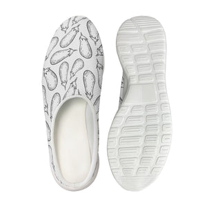 White Eggplant Drawing Print Mesh Casual Shoes