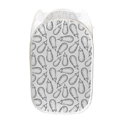 White Eggplant Drawing Print Mesh Laundry Hamper