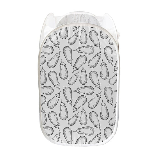 White Eggplant Drawing Print Mesh Laundry Hamper