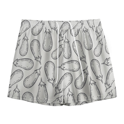 White Eggplant Drawing Print Mesh Shorts