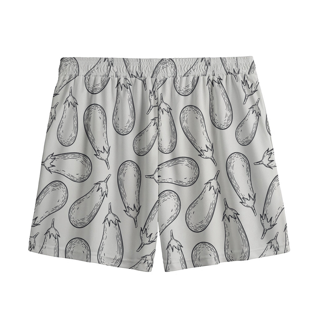 White Eggplant Drawing Print Mesh Shorts