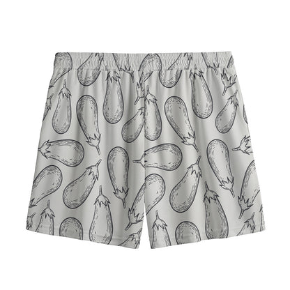 White Eggplant Drawing Print Mesh Shorts