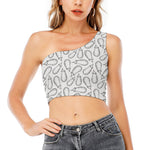 White Eggplant Drawing Print One Shoulder Crop Top