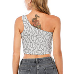 White Eggplant Drawing Print One Shoulder Crop Top