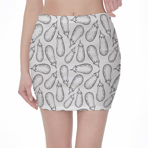 White Eggplant Drawing Print Pencil Mini Skirt