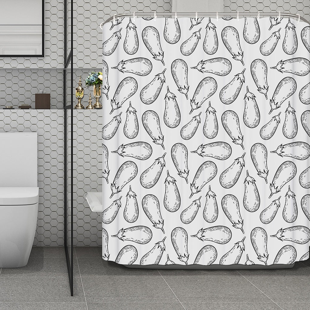 White Eggplant Drawing Print Polyester Shower Curtain