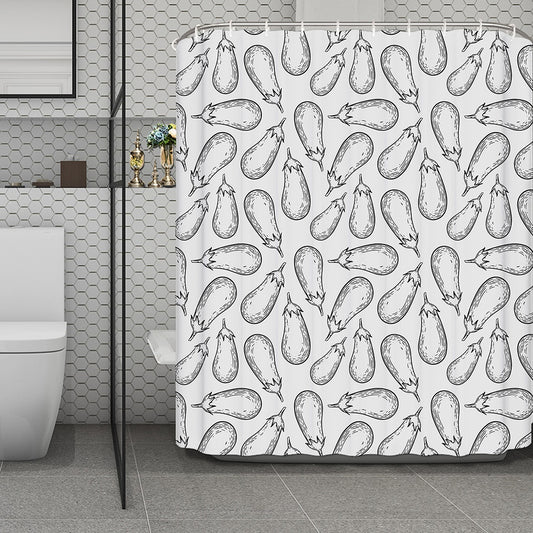 White Eggplant Drawing Print Polyester Shower Curtain