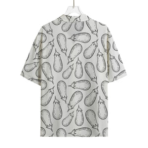 White Eggplant Drawing Print Rayon Hawaiian Shirt