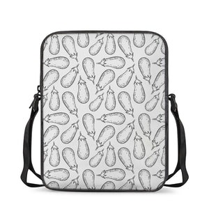 White Eggplant Drawing Print Rectangular Crossbody Bag