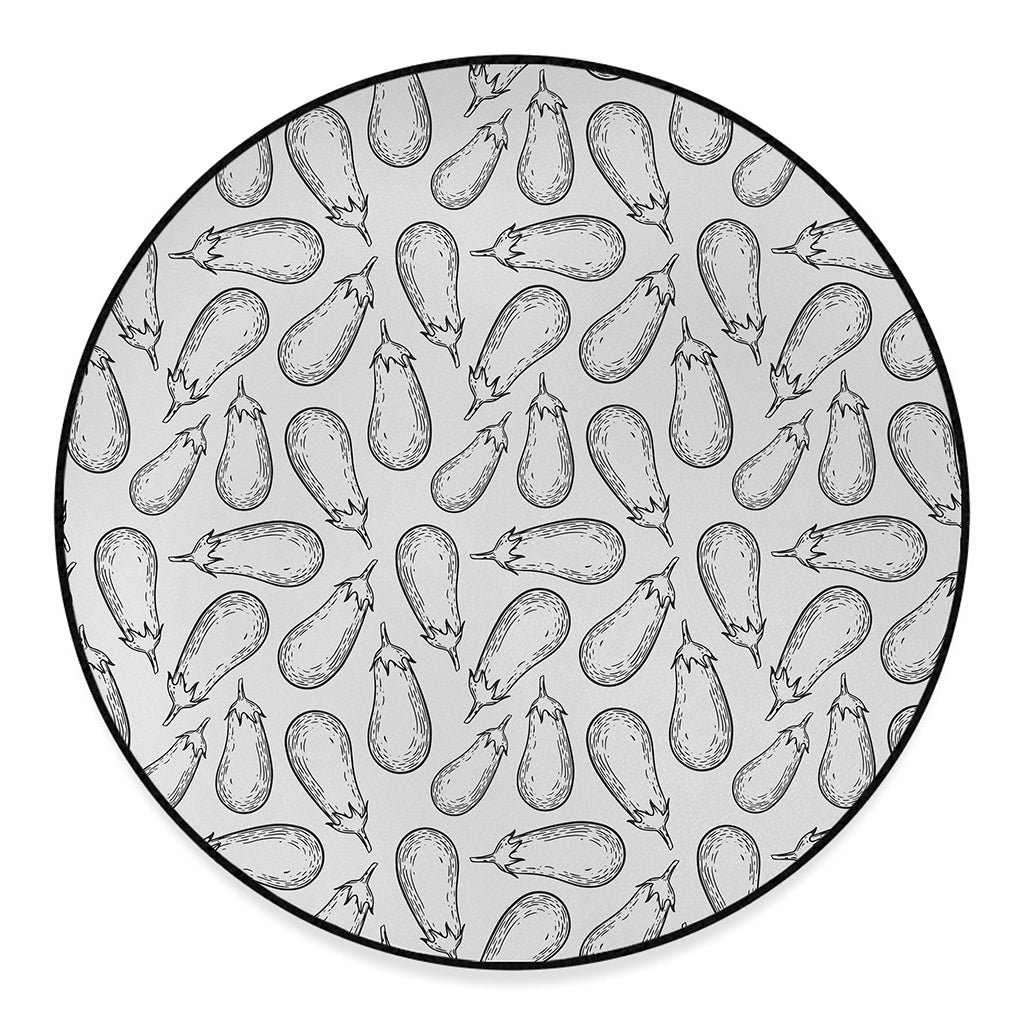 White Eggplant Drawing Print Round Floor Mat
